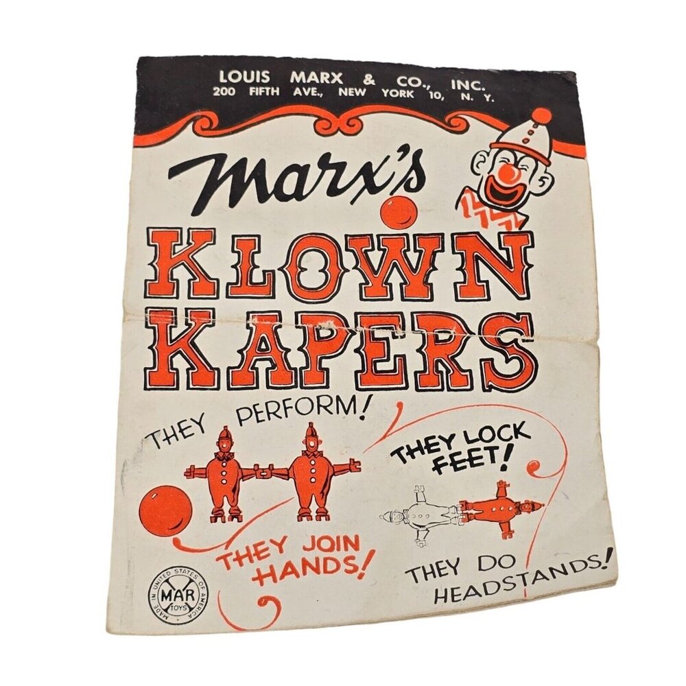 Marx Klown Kapers Toy Set Instructions Replacement Ephemera Clown USA Vintage
